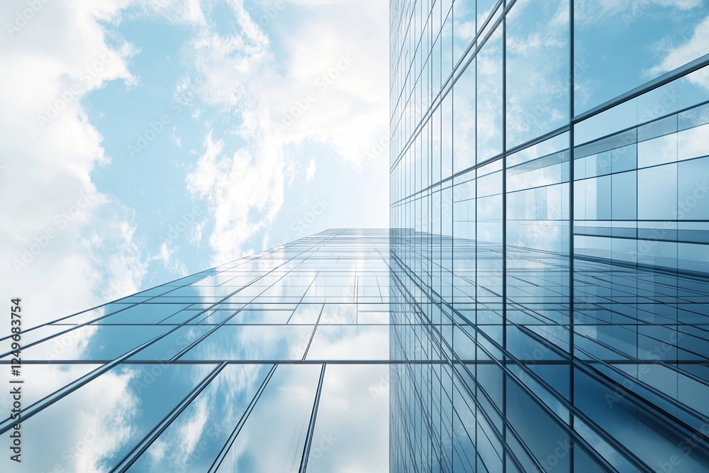 Visual layout for modern advertising with a focus on skyscrapers reflecting the sky