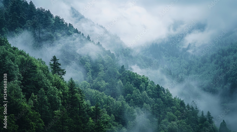 Misty Mountain Majesty: A Serene Forest Landscape Misty Mountain Majesty: A Serene Forest Landscape