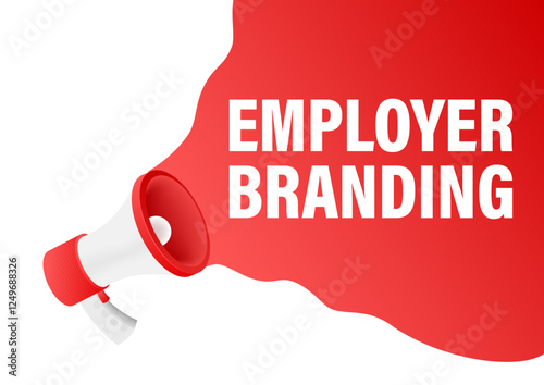 Megaphone announcing employer branding with red speech bubble