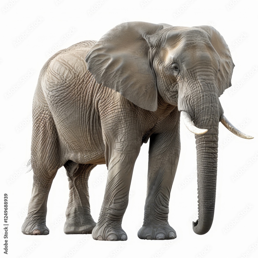 Fototapeta premium Stunning elephant positioned against a bright white background, emphasizing its majestic presence