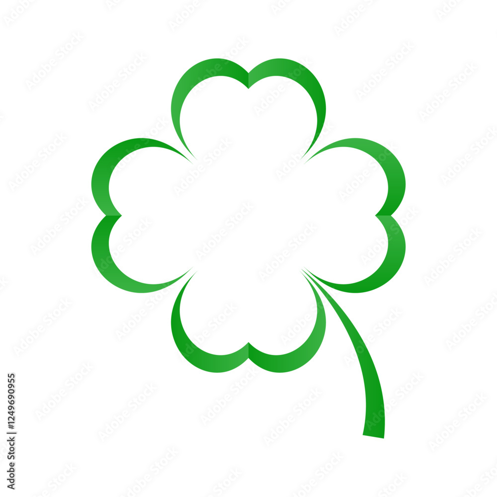 Four leaf clover green line icon isolated on white background.
