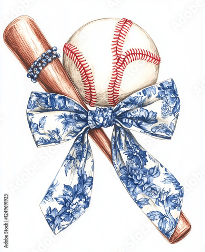 Baseball Bat and Ball with Decorative Ribbon