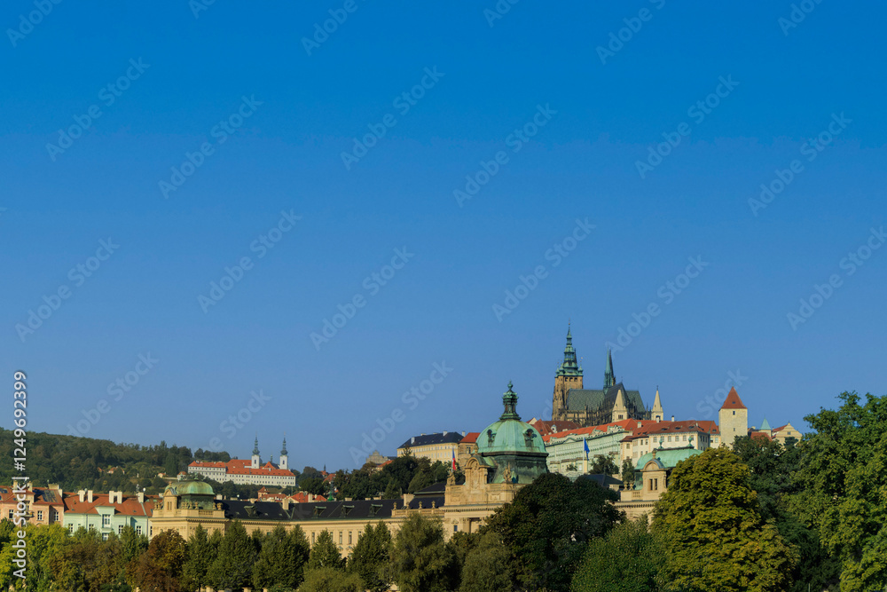 Fototapeta premium View of Prague castle, the Cathedral of St. Vitus from Vltava River. Prague, Czech Republic.