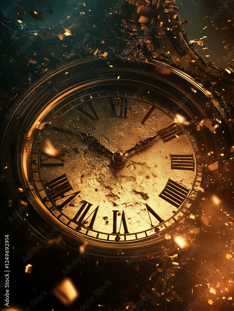 custom made wallpaper toronto digitalAntique Clock Face with Golden Fragments