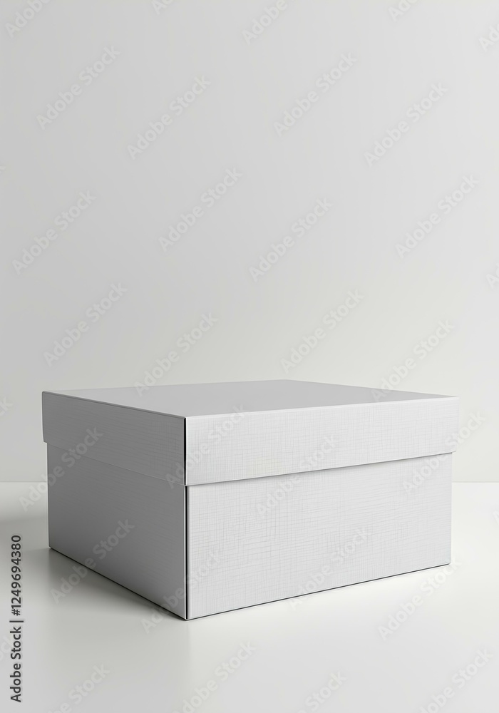 Mockup of white cardboard box with lid on studio white background. For marketing materials design, packaging design, illustrations for online stores or advertising campaigns. Mockup of white cardboard box with lid on studio white background. For marketing materials design, packaging design, illustrations for online stores or advertising campaigns.