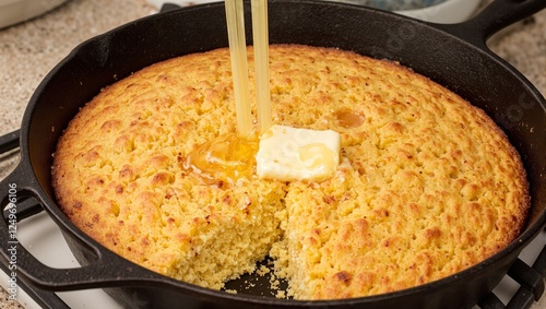 Wallpaper Mural Delicious cornbread in a cast iron skillet with honey and butter evoking warmth and comfort Torontodigital.ca