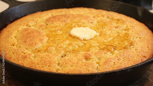 Wallpaper Mural Delicious cornbread in a cast iron skillet with honey and butter evoking warmth and comfort Torontodigital.ca
