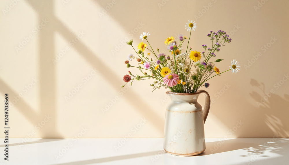 Flower bouquet in a vase against a light background Flower bouquet in a vase against a light background