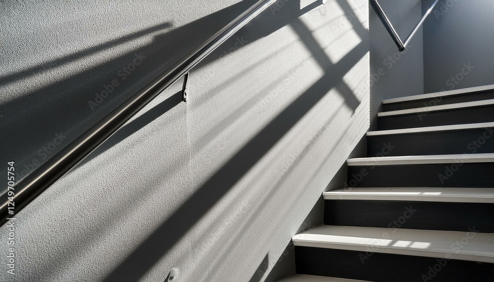 Obraz premium 계단 난간을 따라 길게 늘어지는 그림자