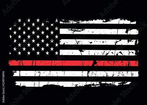 Thin Red Line USA Flag. Distressed American Firefighter Support Flag