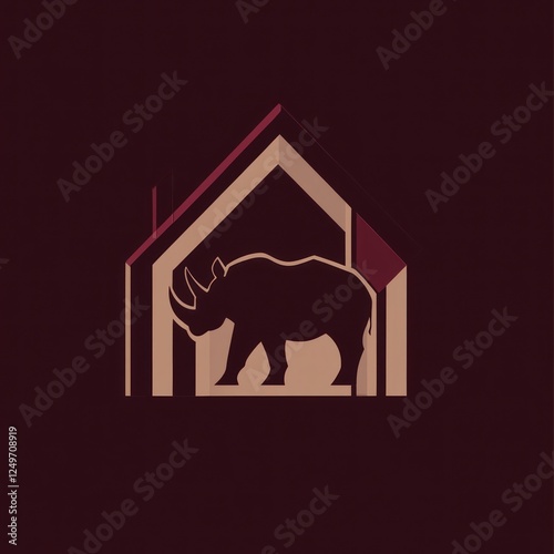 Rhino silhouette in a house graphic; environmental conservation; stock image photo