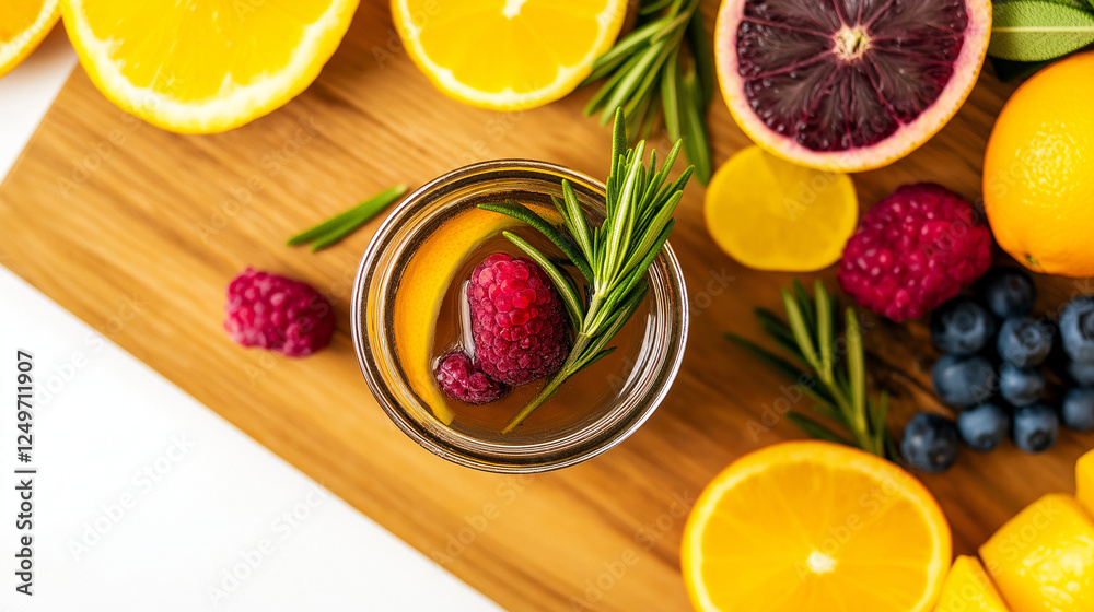A homemade herbal mocktail in a rustic glass jar, infused with fresh rosemary, lavender, and citrus slices, highlighting natural aesthetics and organic ingredients. A homemade herbal mocktail in a rustic glass jar, infused with fresh rosemary, lavender, and citrus slices, highlighting natural aesthetics and organic ingredients.