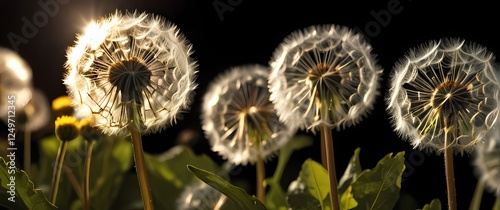 A heartfelt closeup of delicate dandelions awaiting for summer breezes each seed a whisper of hope floating to new adventures photo