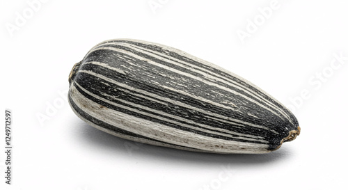Wallpaper Mural Striped Sunflower Seed: A single, meticulously detailed sunflower seed, showcasing its striking black and white stripes, sits against a clean background. Torontodigital.ca