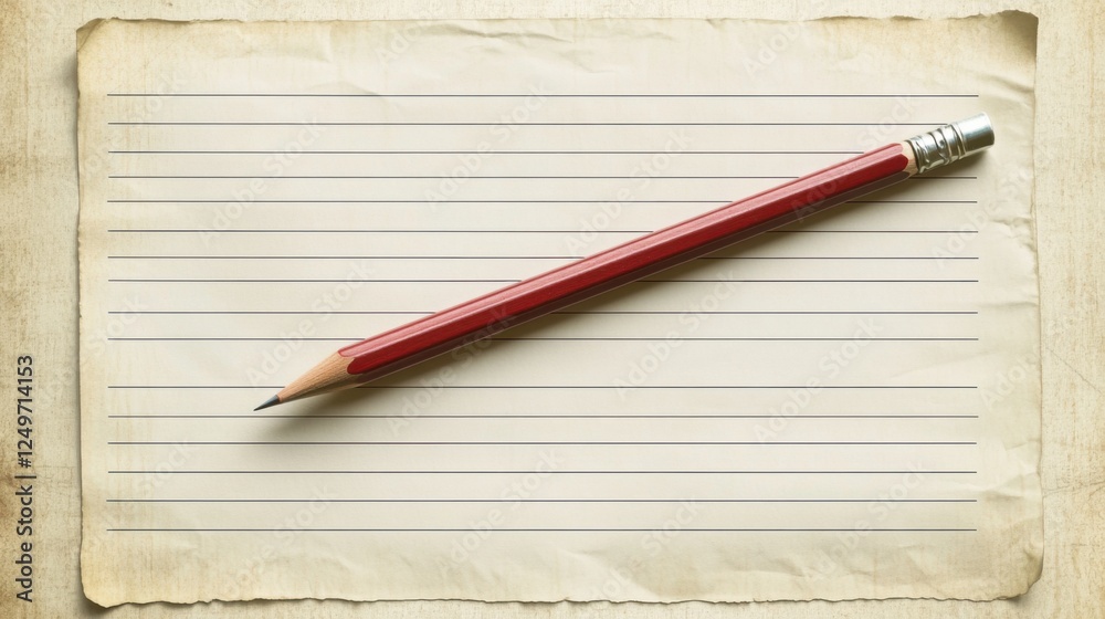 Writing action with pencil on blank lined paper home office document creation indoor close-up creativity Writing action with pencil on blank lined paper home office document creation indoor close-up creativity
