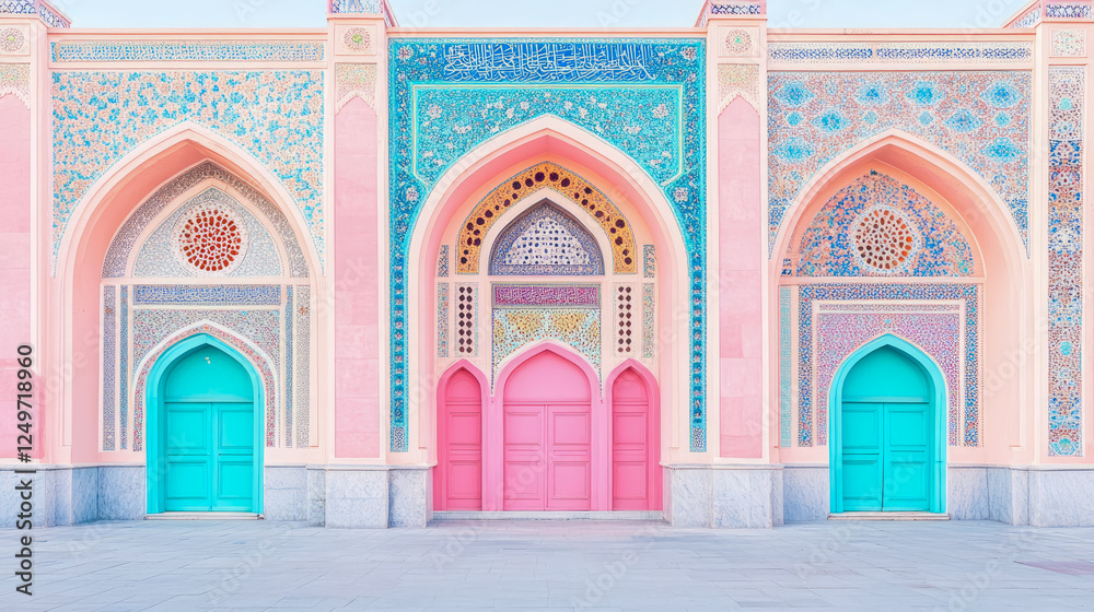 Obraz premium Colorful Ornate Mosque Facade with Intricate Details
