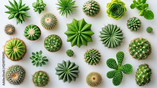 Assorted succulents and cacti arranged on white background photo