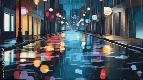 Rain-soaked Streets Under Neon Glow