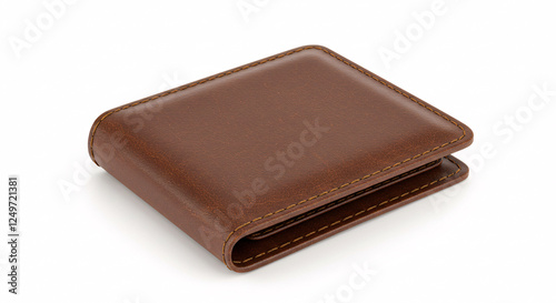 Brown leather wallet, isolated on white background, studio shot.


