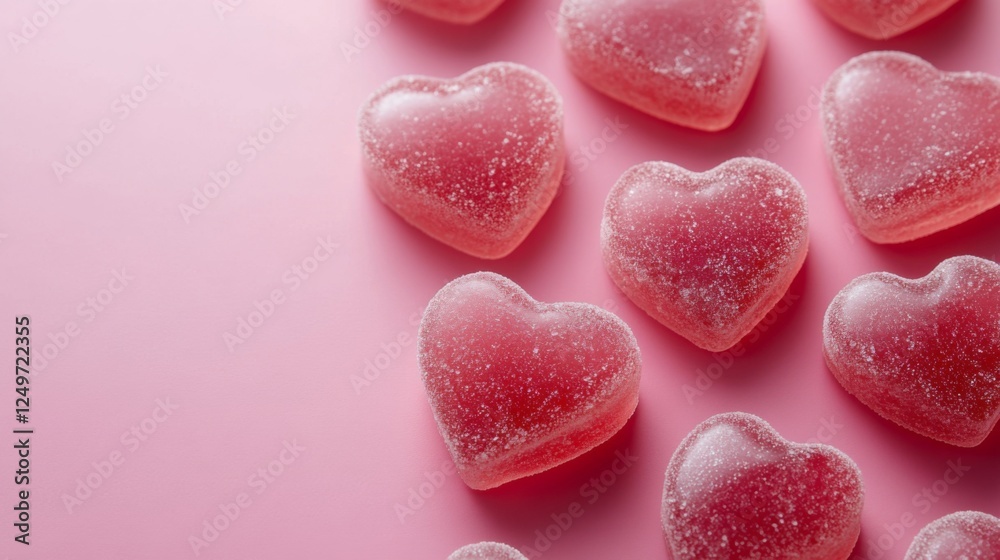 Fototapeta premium Heart-Shaped Pink Jelly Candies on Pink Background