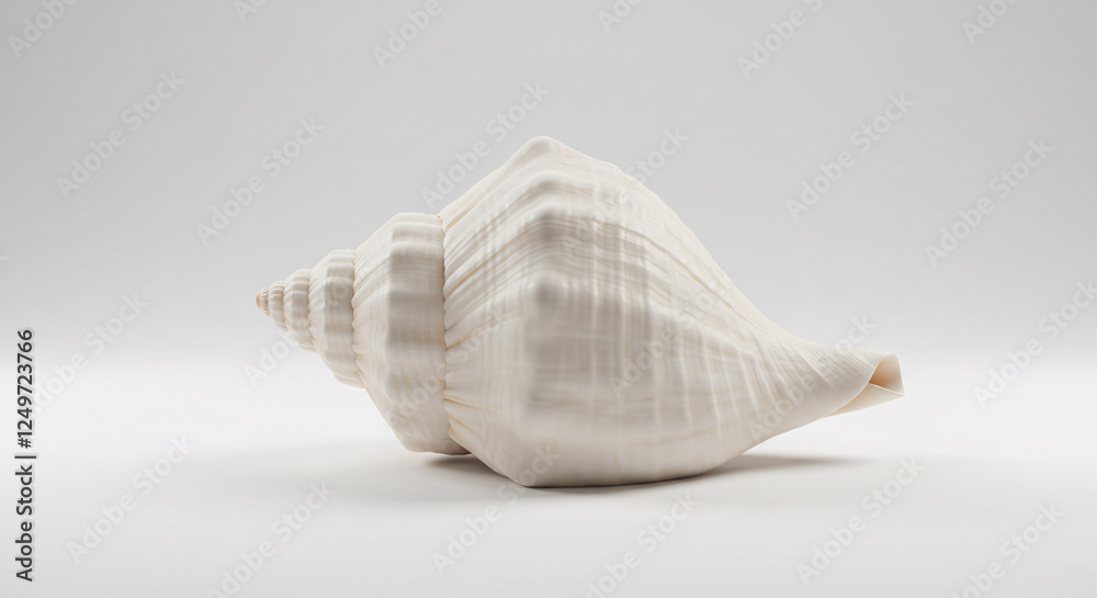 White seashell with spiral shape and textured ridges, isolated on white background White seashell with spiral shape and textured ridges, isolated on white background