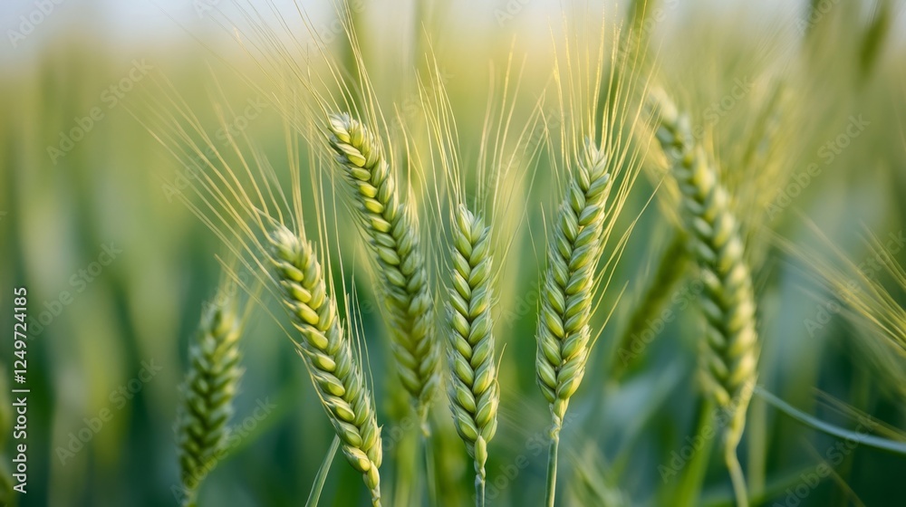 Close-up of Lush Green Wheat Ears in a Field Close-up of Lush Green Wheat Ears in a Field