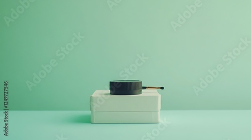 Wallpaper Mural Minimalist black object on white box against pastel green background. Torontodigital.ca