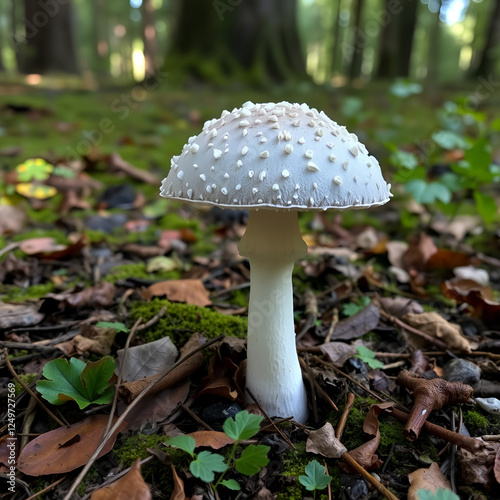 Amanita vaginata, the grisette in the forest, Gray slim amanita mushroom photo