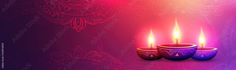 Happy Diwali celebration background. front view of banner design decorated with illuminated oil lamps on patterned red background. Vector watercolor style. text Digital corollary Happy Diwali celebration background. front view of banner design decorated with illuminated oil lamps on patterned red background. Vector watercolor style. text Digital corollary