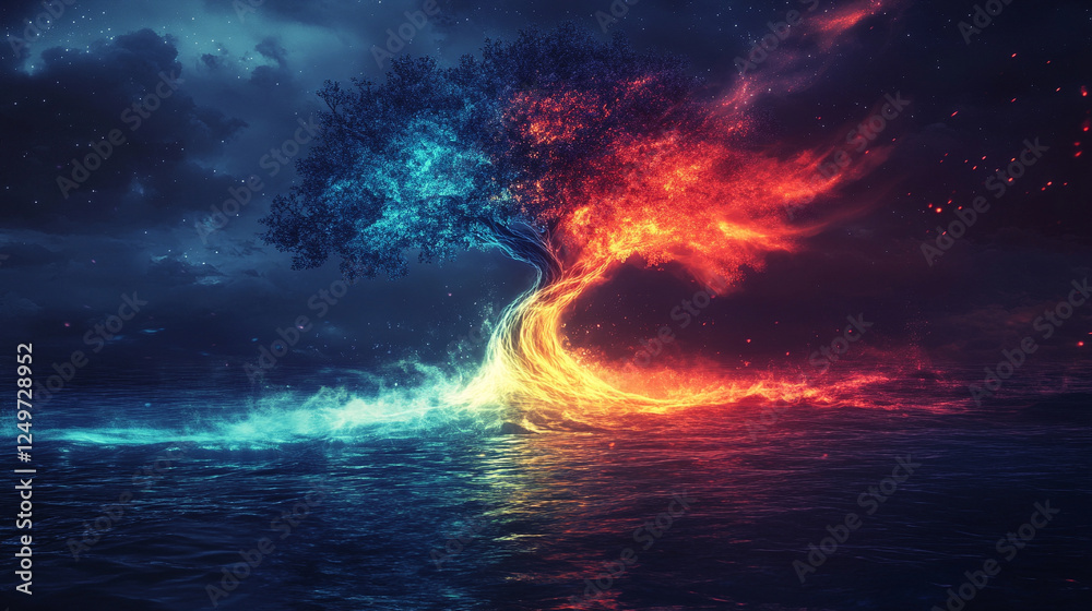 A mystical Tree of Life with vibrant rainbow roots, set in a dreamy, ethereal landscape. The image evokes a sense of unity, transformation, and harmony with nature, featuring a bright and modern tone A mystical Tree of Life with vibrant rainbow roots, set in a dreamy, ethereal landscape. The image evokes a sense of unity, transformation, and harmony with nature, featuring a bright and modern tone