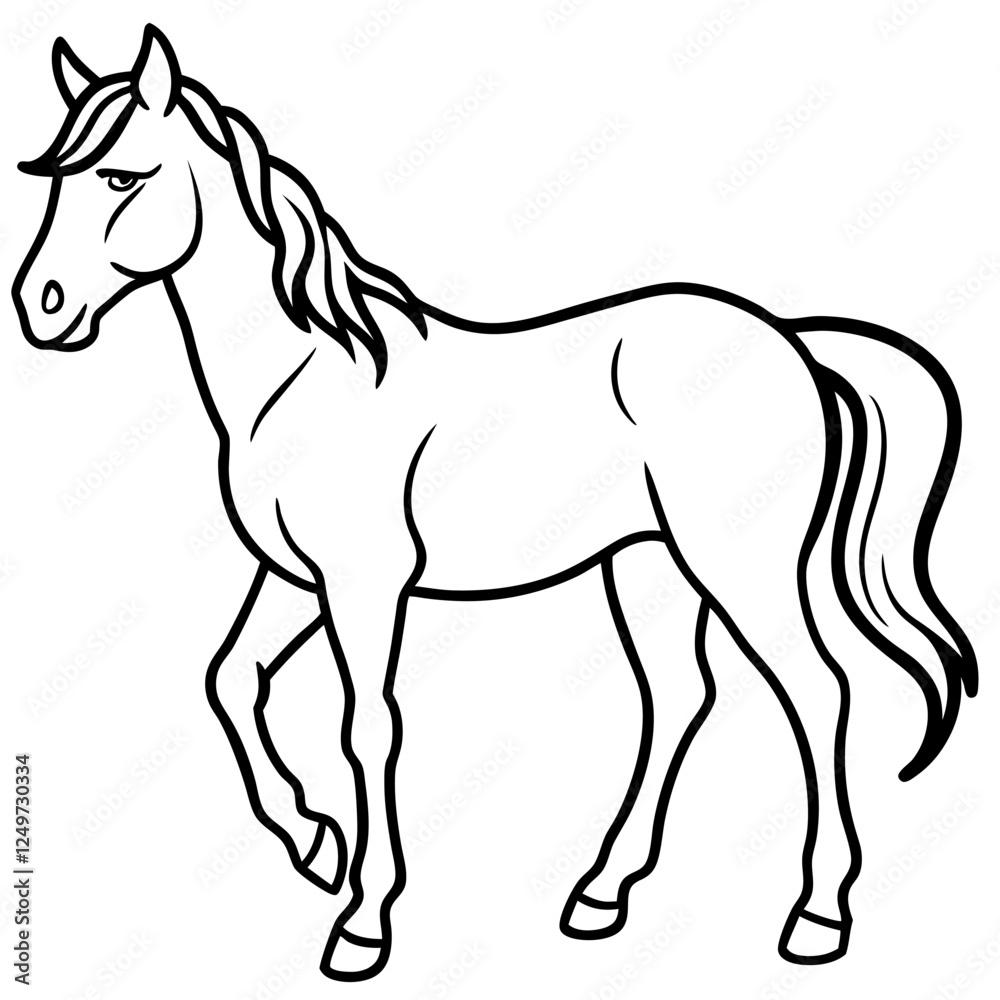 Obraz premium Horse Animal Vector Illustration – Cartoon, Clipart & Line Art Design on White Background, High-quality horse vector illustration, cartoon, clipart & line art design on a white background.