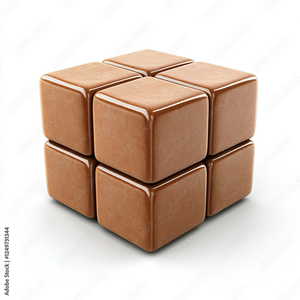 Fototapeta premium 3d icon of brown cube isolated on white background.