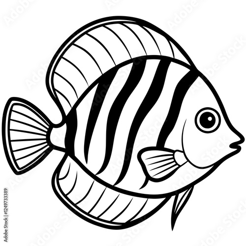 Discus Fish Vector Illustration – Cartoon, Clipart & Line Art Design on White Background, High-quality discus fish vector illustration in cartoon, clipart, and line art styles on a white background.