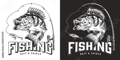 Fishing bait and tackle logo design with fish