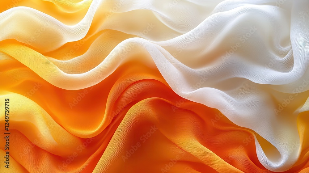 Fototapeta premium Orange and white fabric waves, textile background, close-up texture