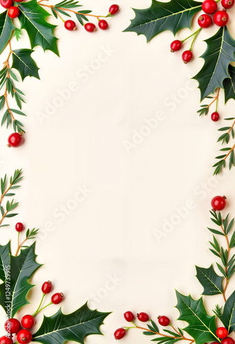 Festive Christmas invitation background with holly and mistletoe, celebration