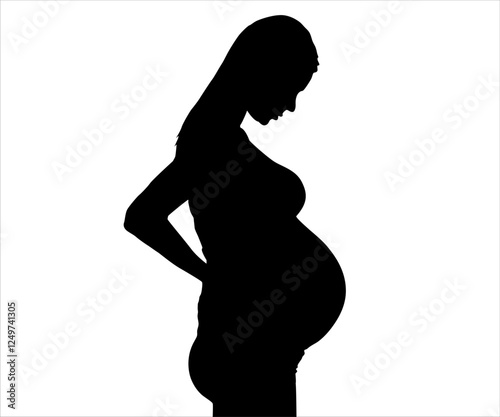 Silhouette of pregnant woman side view isolated illustration