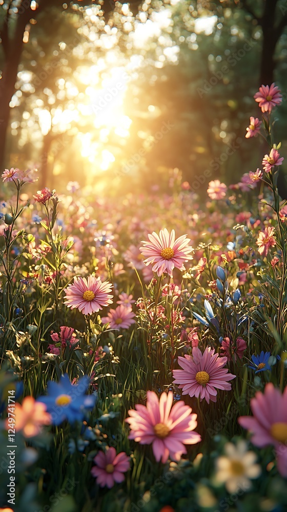 Scenic meadow mountain wildflowers view display high resolution hd picture Scenic meadow mountain wildflowers view display high resolution hd picture