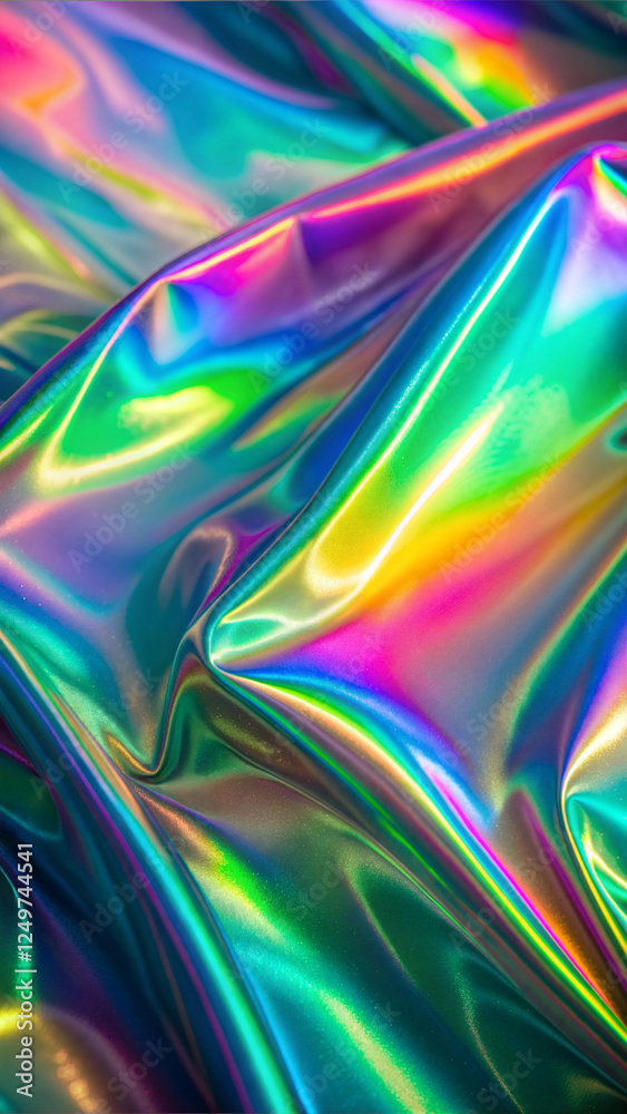 Fototapeta premium Holographic Iridescent Fabric with a Shiny Rainbow Color Texture
