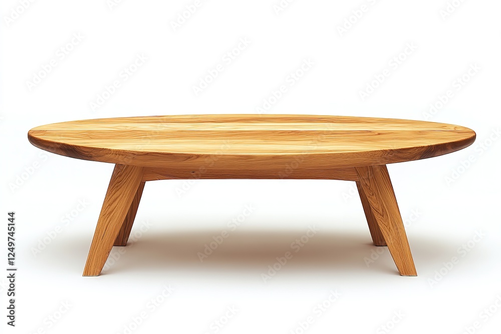 Fototapeta premium High-resolution product photo of a modern solid wood coffee table with an oval top and straight legs, isolated on a white background
