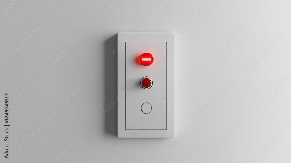Panic button on wall plate with speaker and two status indicators, isolated on white Panic button on wall plate with speaker and two status indicators, isolated on white
