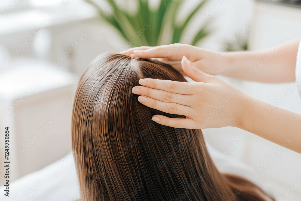 Fototapeta premium Stress relief and relaxation, woman in spa getting head massage