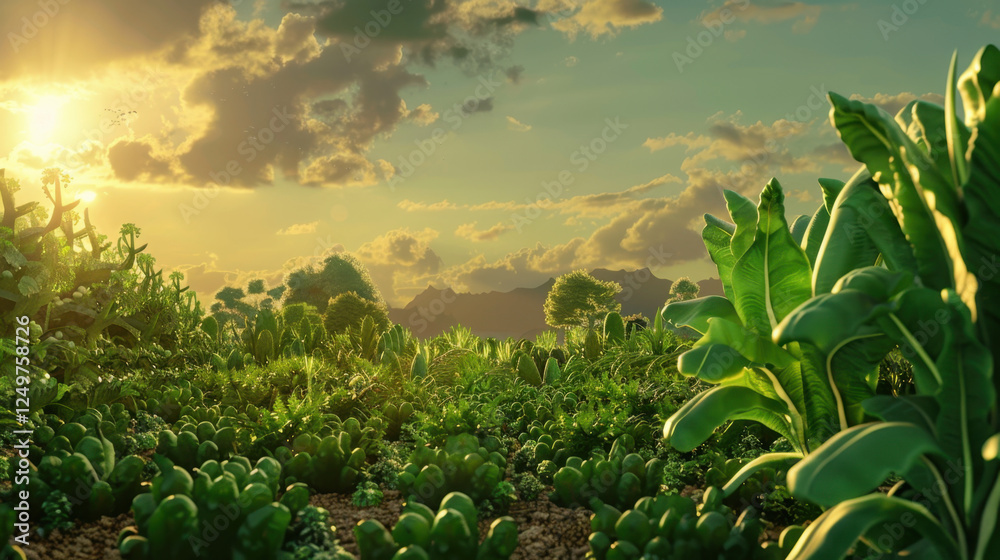 vegetable field at sunset vegetable field at sunset