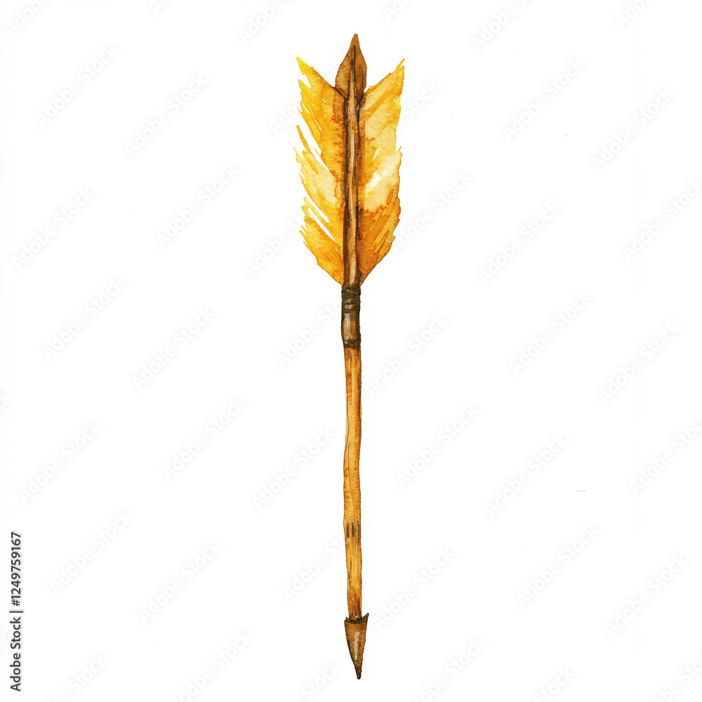 Yellow watercolor hand-drawn arrow isolated on white background. Yellow watercolor hand-drawn arrow isolated on white background.