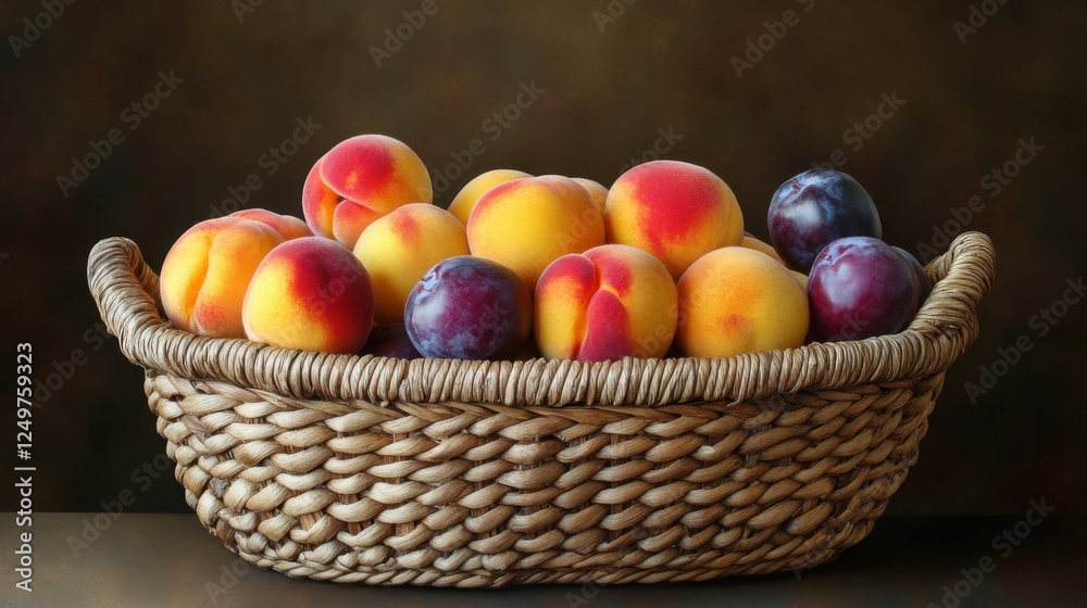 Fresh fruit display in a rustic basket home kitchen still life photography warm lighting close up healthy living Fresh fruit display in a rustic basket home kitchen still life photography warm lighting close up healthy living