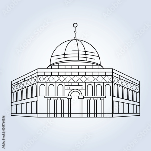 Dome of the Rock in Al-Aqsa mosque compound in Jerusalem outline art, abstract background
