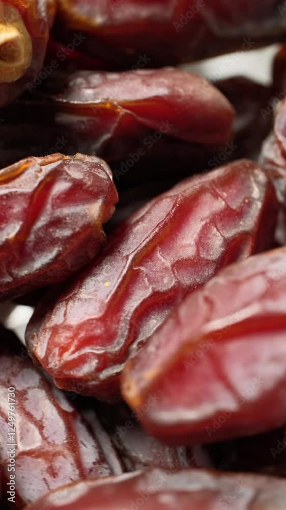Medina dates on a rotating background in close-up Medina dates on a rotating background in close-up