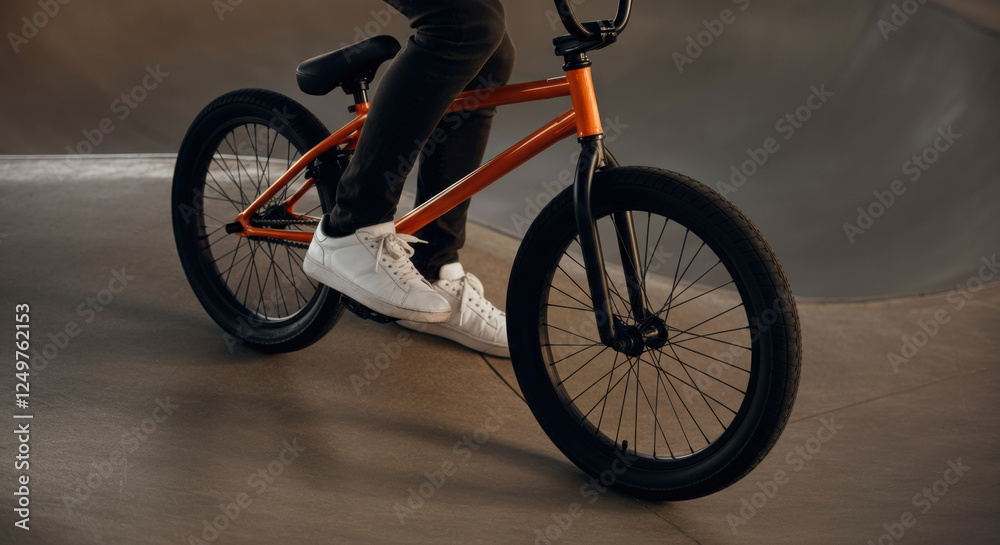 Naklejka premium BMX bike rider performing tricks in a skatepark setting