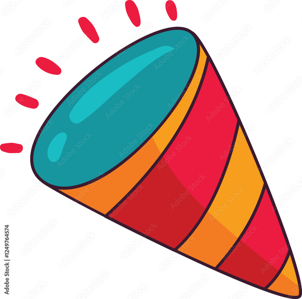 Colorful Party Popper with Bright Festive Stripes Colorful Party Popper with Bright Festive Stripes