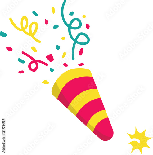 Colorful Party Popper with Confetti and Streamers Celebration Illustration